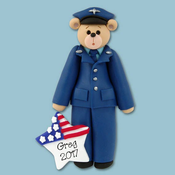 Personalized Airforce Christmas Ornament - Belly Bear / Handmade Polymer Clay Ornament - Personalized Christmas Ornaments - Custom Ornaments