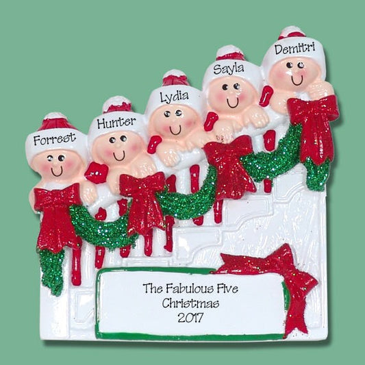Personalized Staircase Family of 5, Family Ornament for 5 People, Personalized Christmas Ornament, Custom Resin Ornaments   -