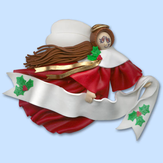 Personalized Angel Ornaments - Red Angel with Brown Hair - Handmade Polymer Clay Personalized Christmas Ornaments -Angel Ornament - ON SALE!