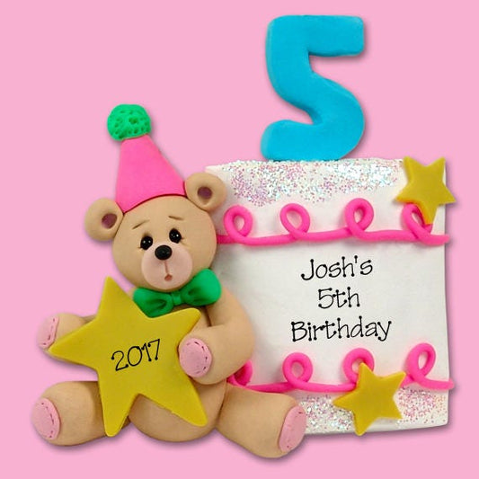 PERSONALIZED 5th BIRTHDAY Cake Personalized Christmas Ornament - Handmade Polymer Clay