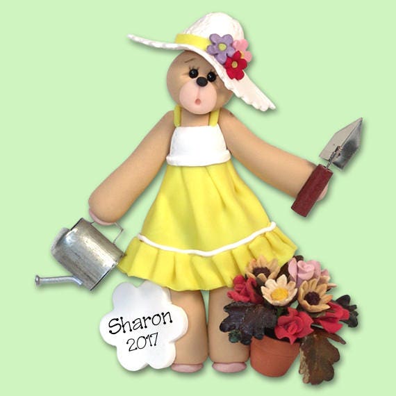 Personalized Christmas Ornaments - GARDENER Ornament - Bear Handmade Polymer Clay Personalized Ornament - Custom Ornaments