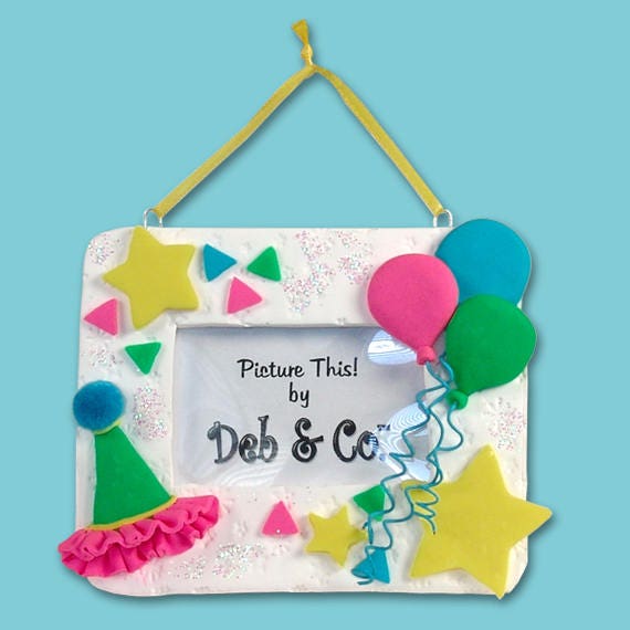 Personalized Birthday Photo Frame, Personalized Birthday Party Frame, HANDMADE Polymer Clay Photo Frame in Custom Gift Box