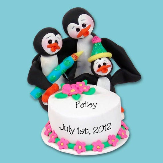 HANDMADE Polymer Clay BIRTHDAY Penguin Figurine - Cake Topper - Limited Edition