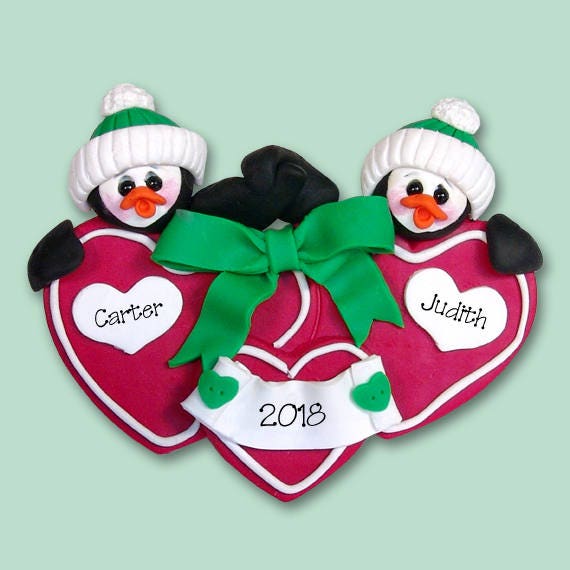 Penguin / Couples / Twins / Friends HANDMADE POLYMER CLAY Personalized Couples Christmas Ornament - Limited Edition