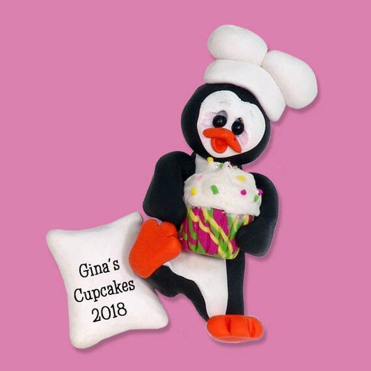 Personalized Christmas Ornaments - Personalized Chef Ornament Petey Penguin Chef /Baker HANDMADE POLYMER Clay Ornament - Custom Ornaments