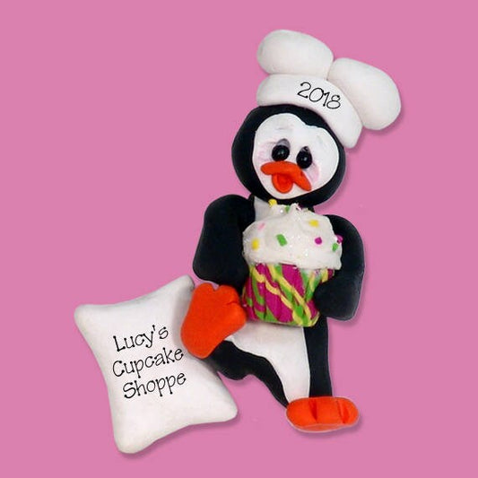 Personalized Christmas Ornaments - Personalized Chef Ornament Petey Penguin Chef /Baker HANDMADE POLYMER Clay Ornament - Custom Ornaments