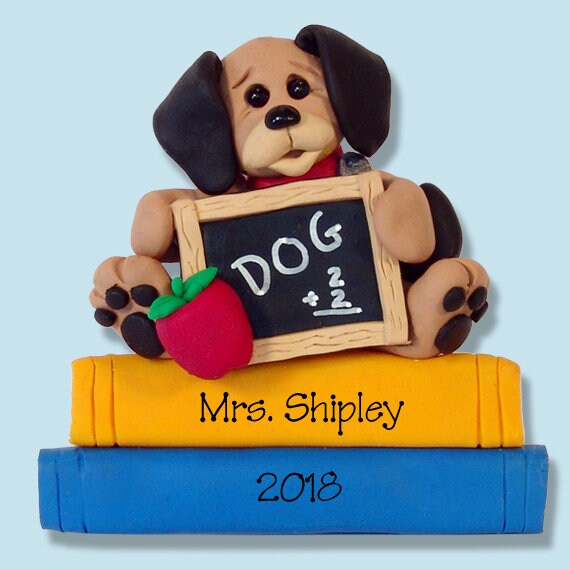 Puppy Teacher / School HANDMADE POLYMER CLAY Personalized Christmas Ornament Limited Edition