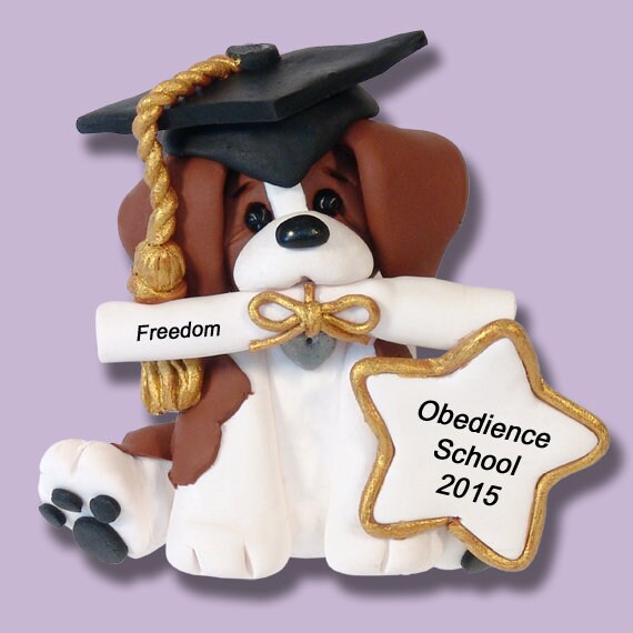 Graduate Ornament Personalized Beagle Christmas Ornament HANDMADE Polymer Clay - Limited Edition