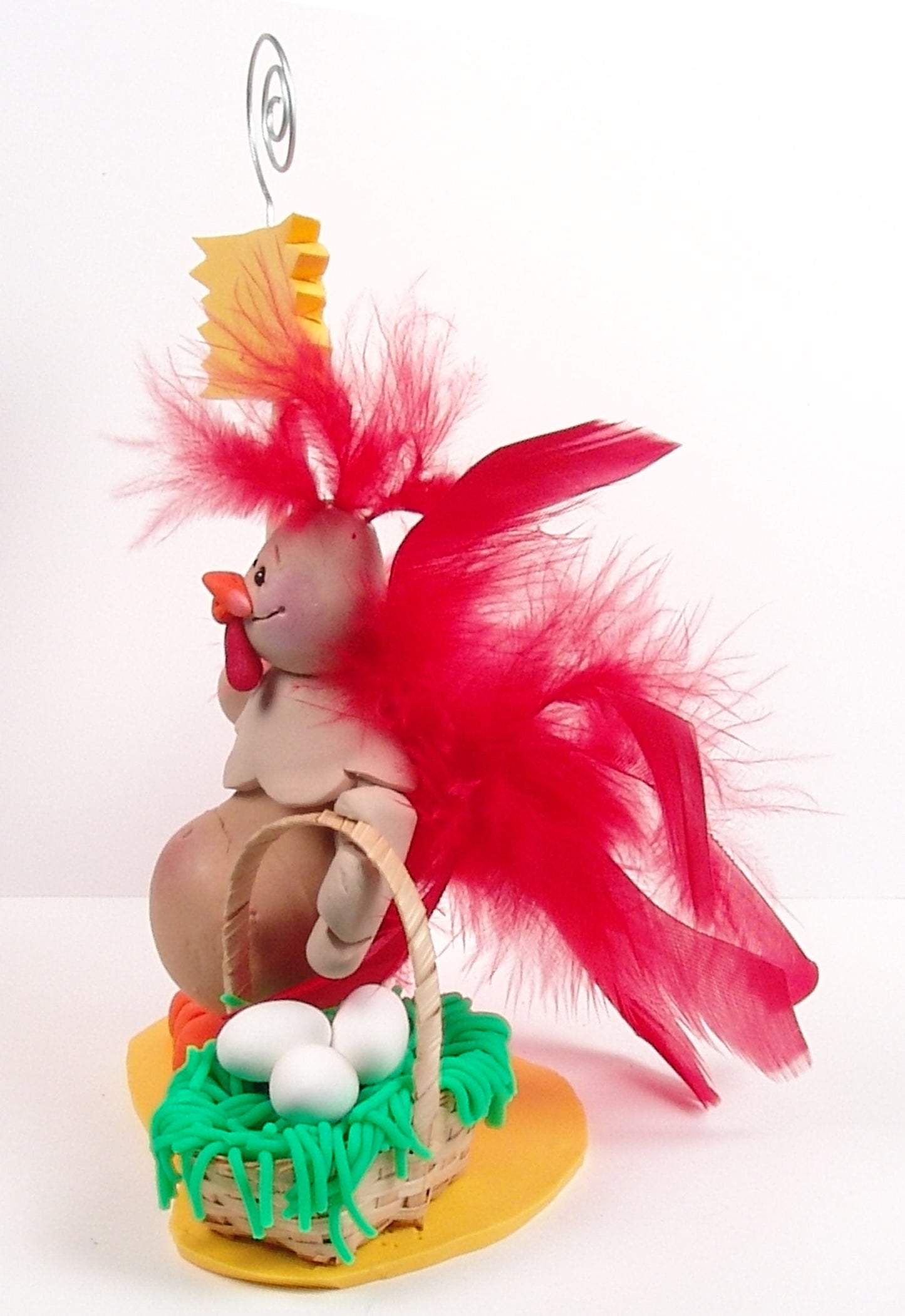 Half Baked Hen Recipe Holder, HANDMADE POLYMER CLAY, Personalized Christmas Ornaments, Personalized Photo Holder, Rooster Figurine, Rooster