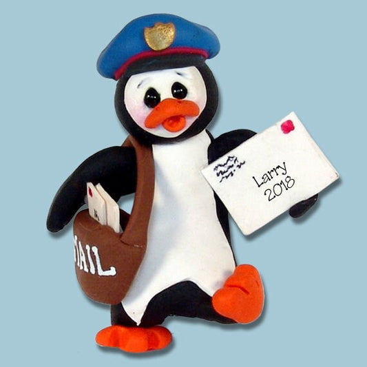 Personalized Christmas Ornaments - Personalized Mailman Ornament Petey Penguin HANDMADE POLYMER Clay Ornament - Custom Ornaments
