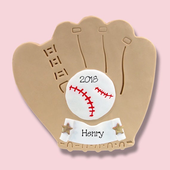 Baseball Glove Personalized Christmas Ornament, Handmade POLYMER CLAY, Baseball Ornaments, Personalized Baseball Glove Ornament