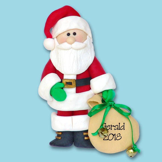 SANTA CLAUSE with Bag of Toys Personlized Ornament, St. Nick Ornament, Handmade POLYMER Clay Christmas Ornament in Custom Gift Box