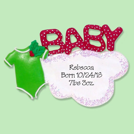 Baby's First Christmas Ornament, Onesie Baby ornament for BOY or GIRL, Personalized Ornaments, Handmade Polymer Clay, Baby Ornament