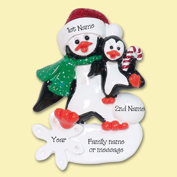 Single Parent with 1 Child Personalized Ornament, Grandparent w/ 1 Grandchild, RESIN Personalized Christmas Ornaments, Personalized Penguin