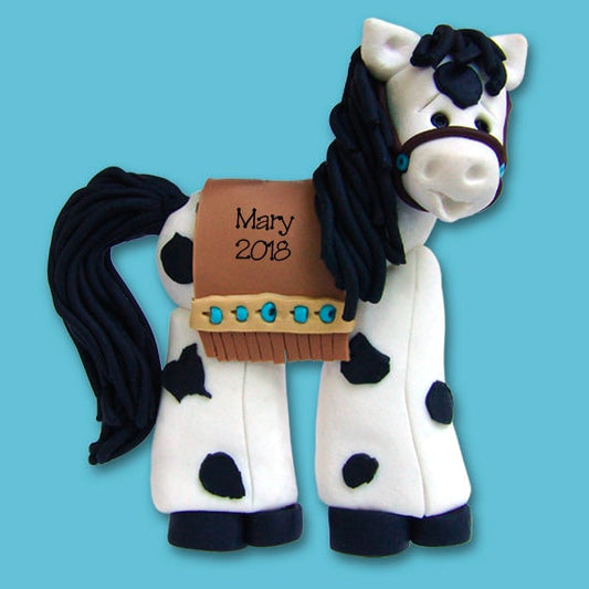 Palomino Horse Ornament Personalized, Black and White Horse,  HANDMADE Polymer Clay Personalized Christmas Ornaments