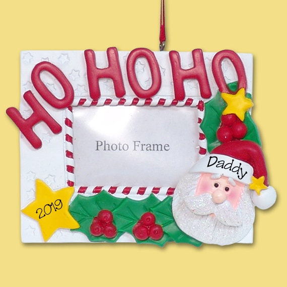 HO HO HO Santa Picture Frame - Personalized Ornament - Handpainted Resin