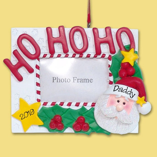 HO HO HO Santa Picture Frame - Personalized Ornament  - Handpainted Resin