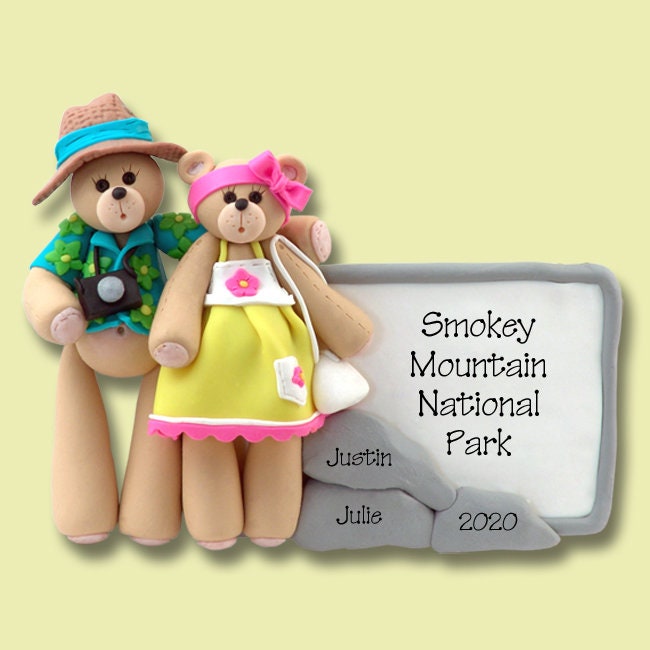 Belly Bear Couple Handmade POLYMER CLAY Personalized VACATION Christmas Ornament