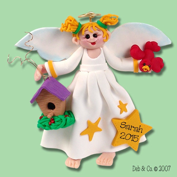 Angelina Angel w/Blonde Hair HANDMADE Polymer Clay Personalized Christmas Ornament in Custom Gift Box