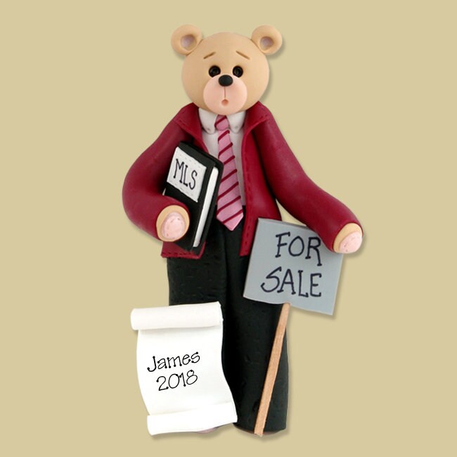 Personalized Real Estate Ornament - Realtor HANDMADE Polymer Clay Personalized Christmas Ornament - in Custom Gift Box