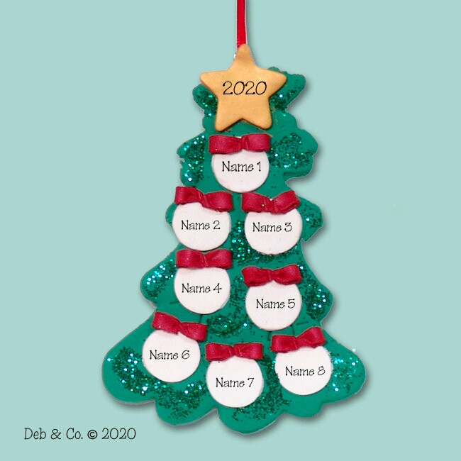 Chiristmas Tree Family of 8 HANDMADE POLYMER CLAY Personalized Christmas Ornament - Limited Edition