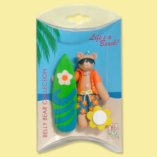 Personalized Christmas Ornaments, Belly Bear Surfer Ornament, HANDMADE Polymer Clay Surfing Ornament in Custom Gift Box