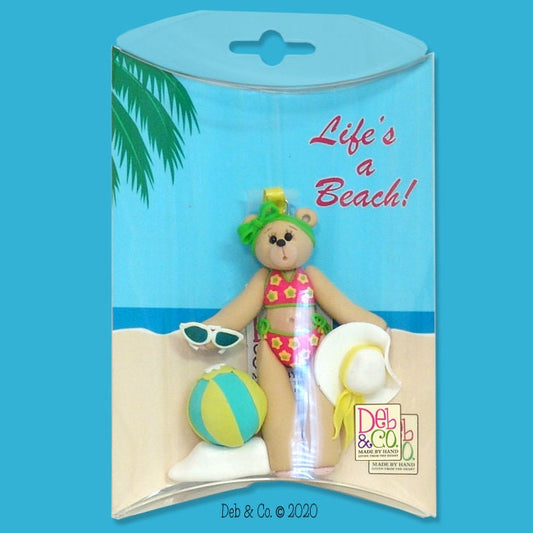 Personalized Christmas Ornaments - Personalized SUNBATHER Bear Ornament - Handmade Polymer Clay Ornament in Custom Gift Box