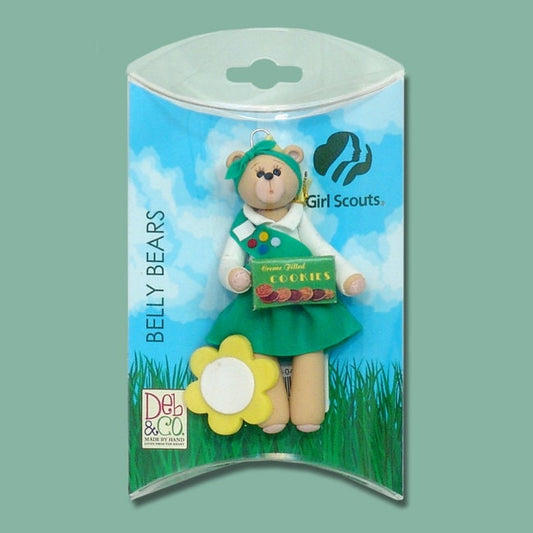 Girl Scout Belly Bear Ornament, Personalized Girl Scout Handmade Polymer Clay Christmas Ornament in Custom Gift Box