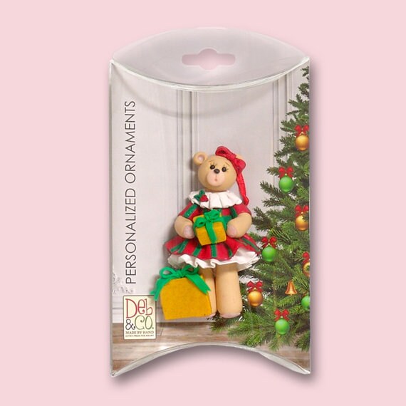 Personalized Christmas Ornaments, Gift For Little Girl, Belly Bear Girl in Christmas Outfit, HANDMADE Polymer Clay Personalized Ornaments