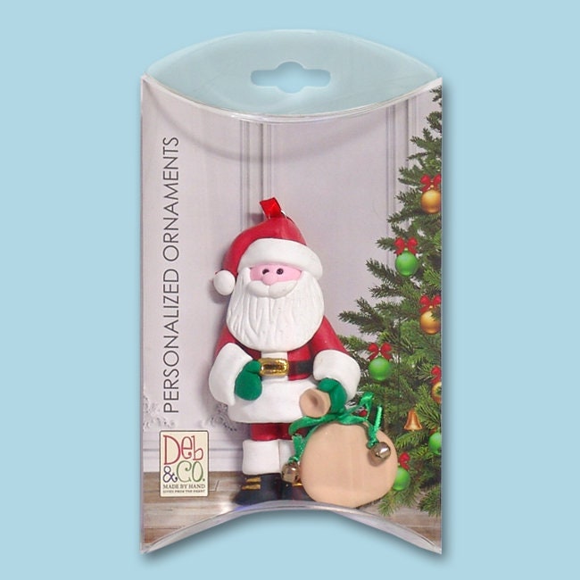 SANTA CLAUSE with Bag of Toys Personlized Ornament, St. Nick Ornament, Handmade POLYMER Clay Christmas Ornament in Custom Gift Box