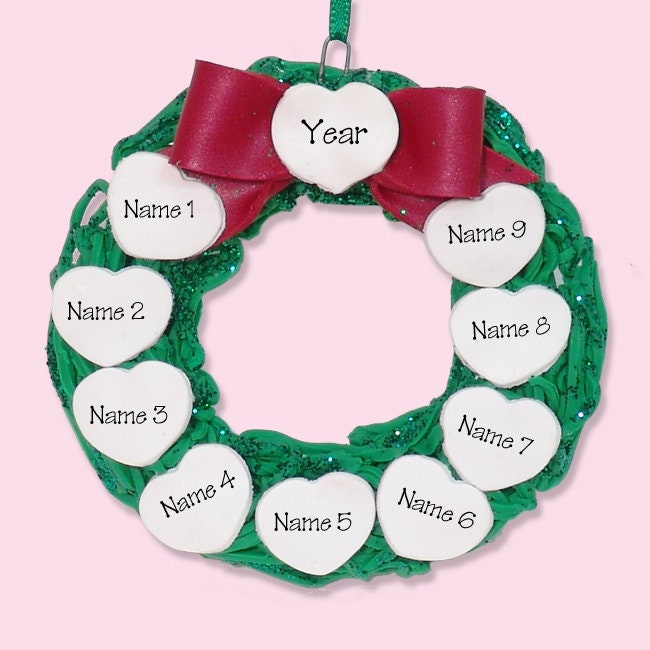 Chiristmas Wreath Family of 9 - 10 HANDMADE POLYMER CLAY Personalized Christmas Ornament - Limited Edition