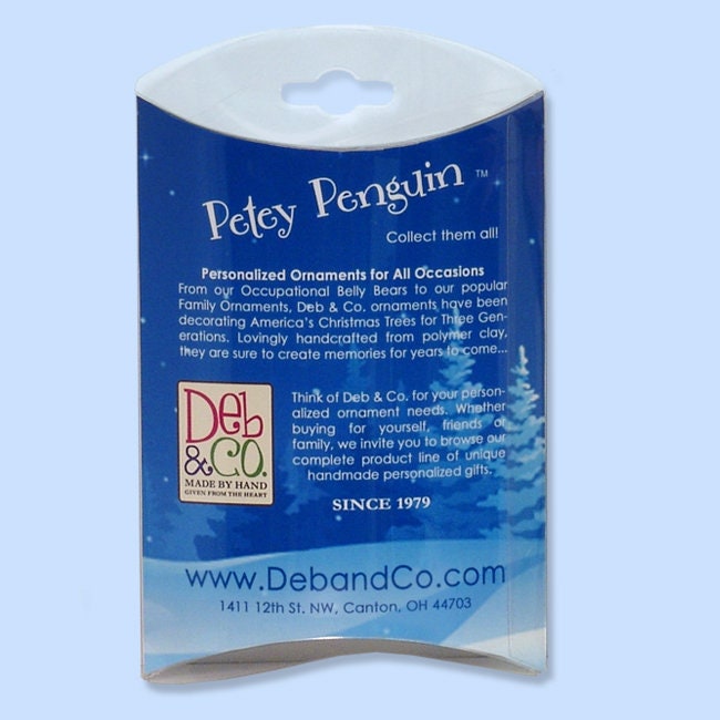 Petey Penguin at the NORTH POLE Handmade Polymer Clay Personalized Ornament in Custom Gift Box