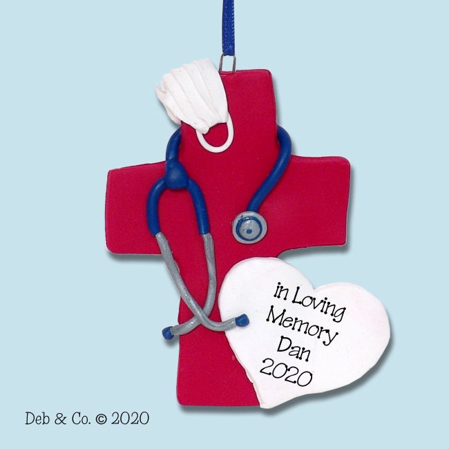 Nurse / Doctor / Loved one Personalized Memorial Cross Ornament Handmade Polymer Clay - Limited Edition