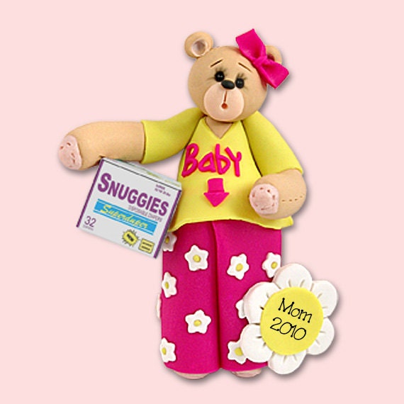 Belly Bear Expecting "Mom to Be" Pregnant Polymer Clay Personalized Christmas Ornament