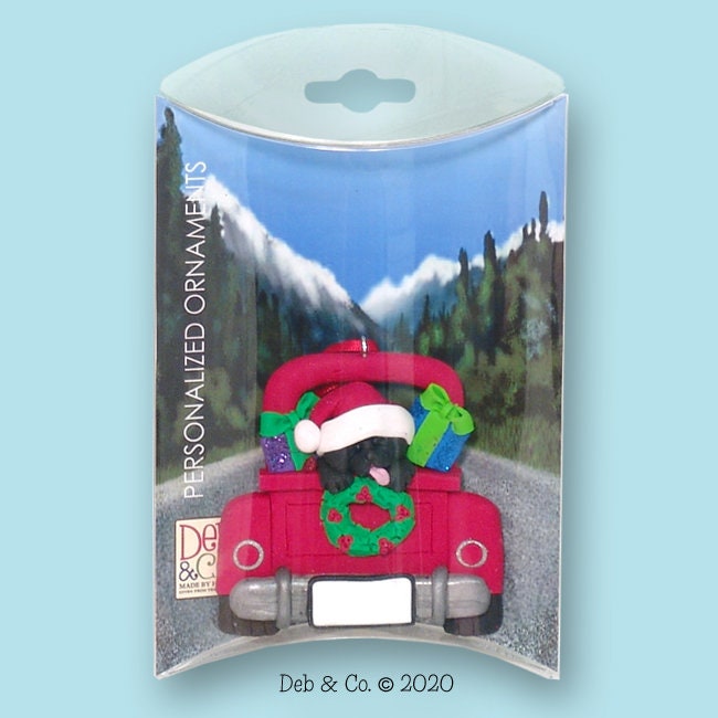 Black Lab in Red Pickup Truck labrador Retriever Personalized Dog Christmas Ornament - HANDMADE Polymer Clay - Custom Ornaments