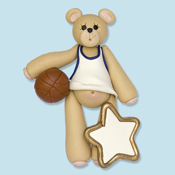 Personalized Basketball Ornament, Belly Bear, Basketball Ornaments Personalized, HANDMADE POLYMER CLAY Personalized Christmas Ornament