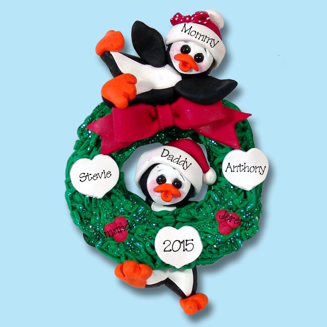Petey Penguin Personalized Grandparents Ornament, Ornament for 3 Grandchildren, Polymer Clay HANDMADE Christmas Ornaments, Custom Ornaments