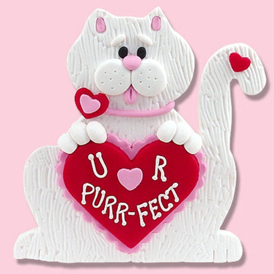 Kitty Cat "Purr-fect"  Valentine Ornament Handmade Polymer Clay