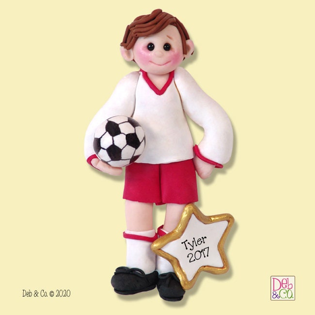 Soccer Personalized Christmas Ornament- Brunette- Soccer Player Ornament - Handmade Polymer Clay - Custom Ornament