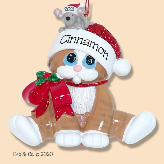 Orange Tabby Christmas KITTY CAT with Mouse Personalized Christmas Ornament / Personalized Cat Ornament
