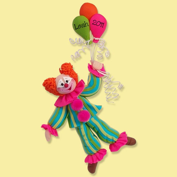 PERSONALIZED CLOWN / BIRTHDAY / Christmas Ornament Polymer Clay