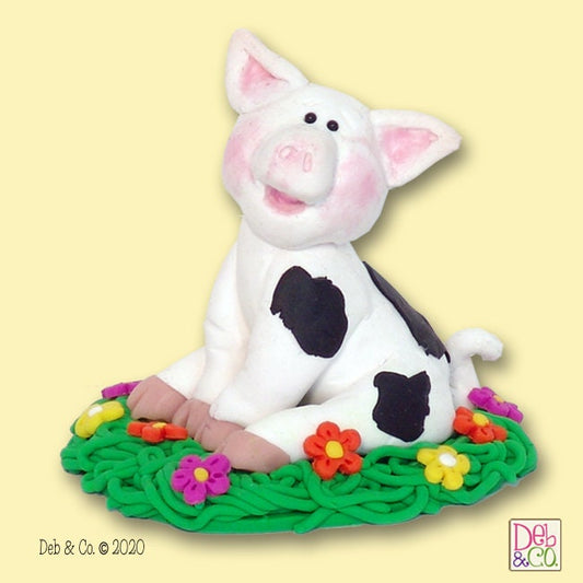 Handmade POLYMER Clay black and White Little Piggy Figurine in Custom Gift Box - Barnyard Friends