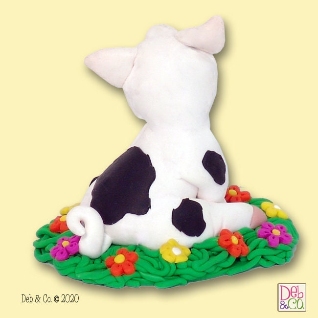 Handmade POLYMER Clay black and White Little Piggy Figurine in Custom Gift Box - Barnyard Friends