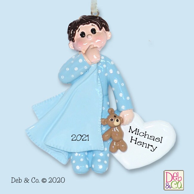 Little Boy Toddler with Blanket RESIN Personalized Christmas Ornament - RESIN