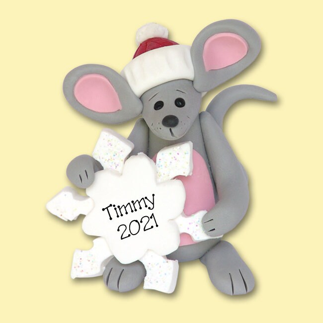 MERRY MOUSE with Snowflake / Mouse Ornament / Pesonalized Christmas Ornament / HANDMADE Polymer Clay Christmas Ornaments