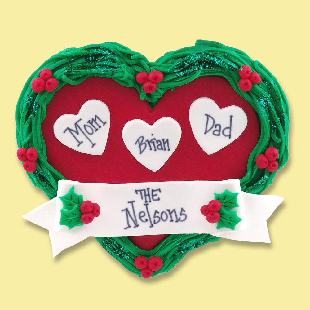 Grandparents Ornament - Heart Family of 3 / Grandparents Personalized Christmas Ornament HANDMADE POLYMER CLAY Personalized Ornaments