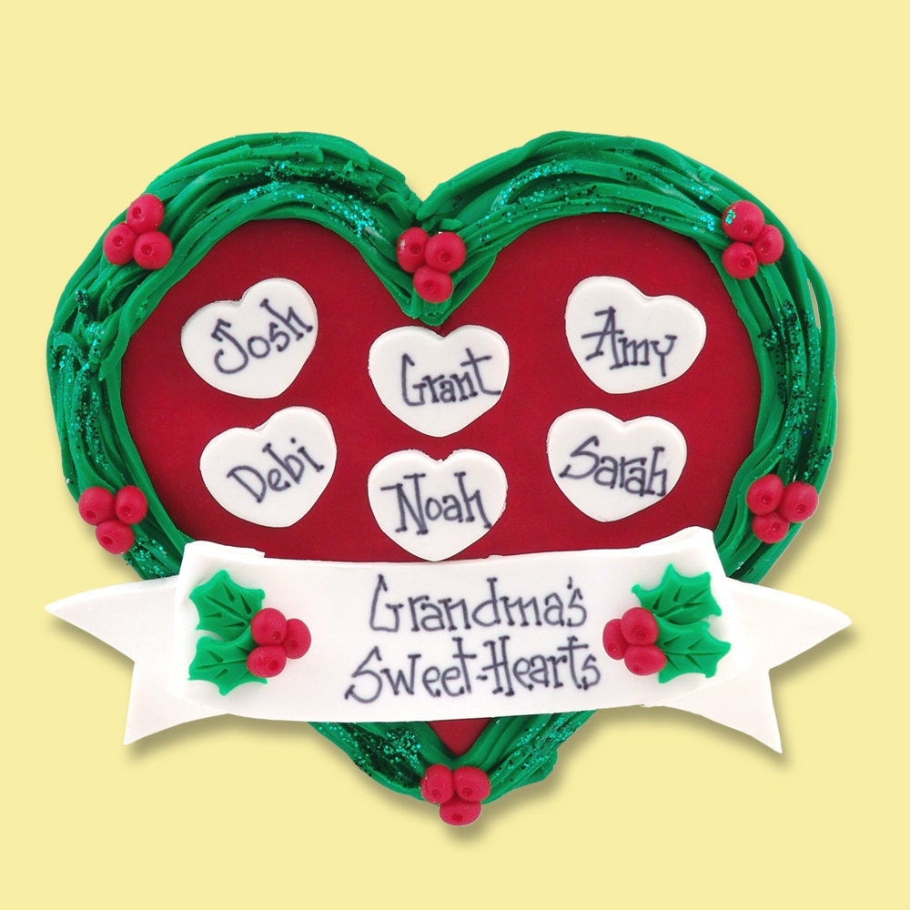 Grandparents Ornament - Heart Family of 6 / Grandparents Personalized Christmas Ornament HANDMADE POLYMER CLAY Personalized Ornaments
