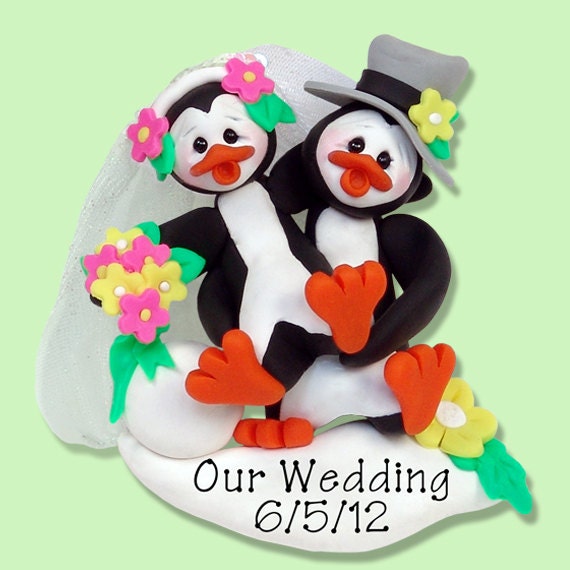 PENGUIN Bride & Groom Wedding HANDMADE Polymer Clay Personalized Christmas Ornament