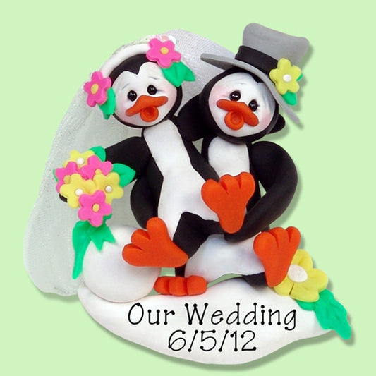 PENGUIN Bride & Groom Wedding HANDMADE Polymer Clay Personalized Christmas Ornament