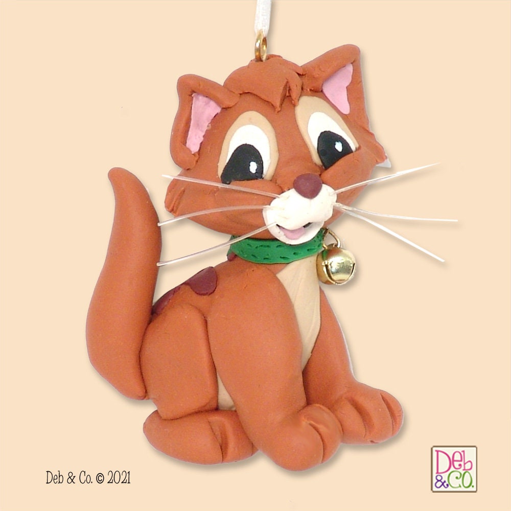 Orange Tabby KITTY CAT HANDMADE Polymer Clay Christmas Ornament